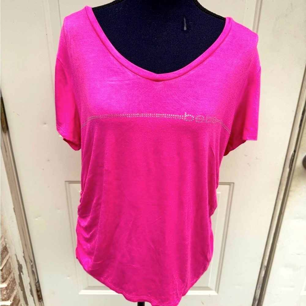 Bebe, Short Sleeve, V-neck, Pink, Blouse, size XL